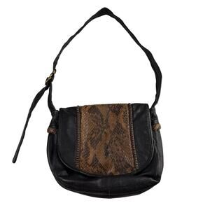 TUSCAN'S Black Leather & Brown Snake Embossed Hobo Shoulder Bag